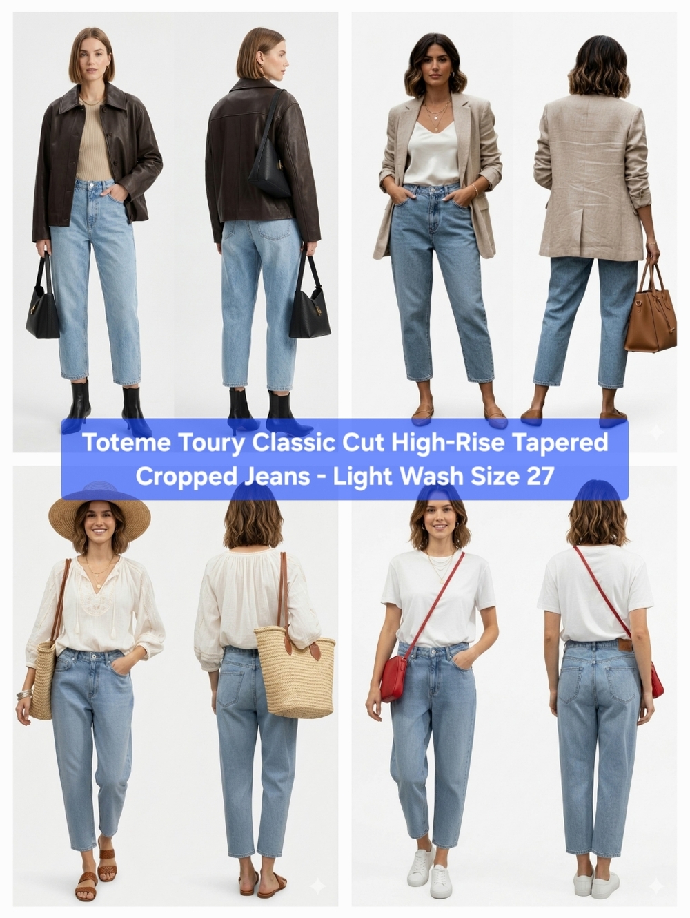 Toteme Toury Classic Cut High-Rise Tapered Cropped Jeans - Light Wash Size 27